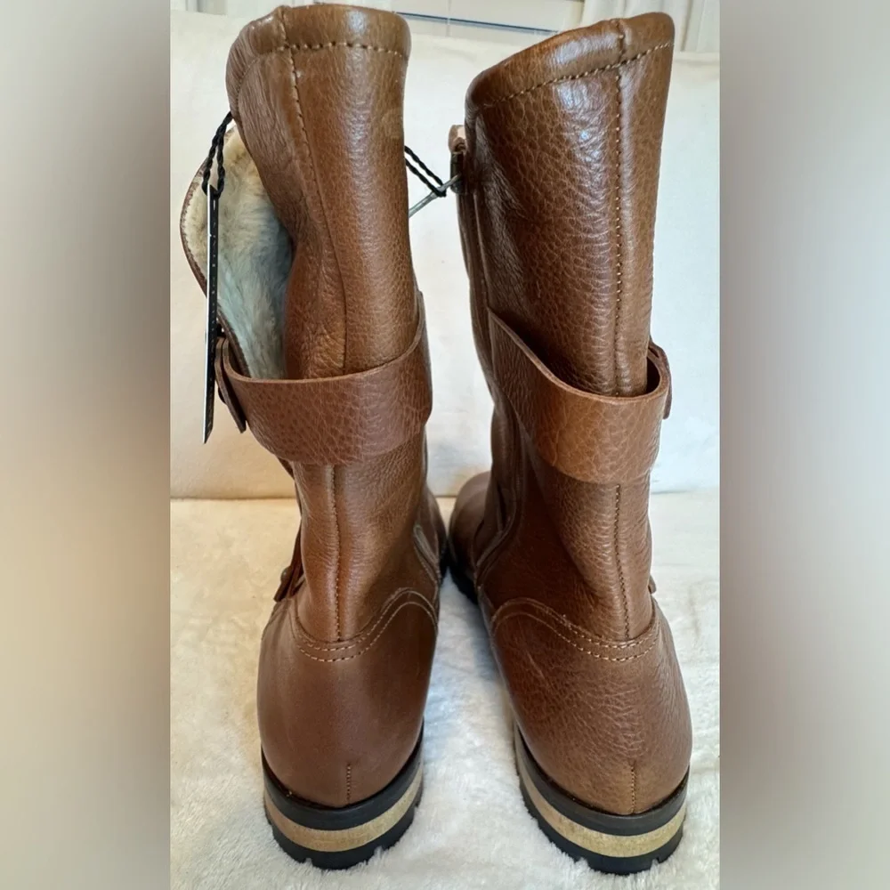 NEW Fabianelli Woman's Cognac Brown Chelsea Leather Boots Size 9 - Picture 7 of 9